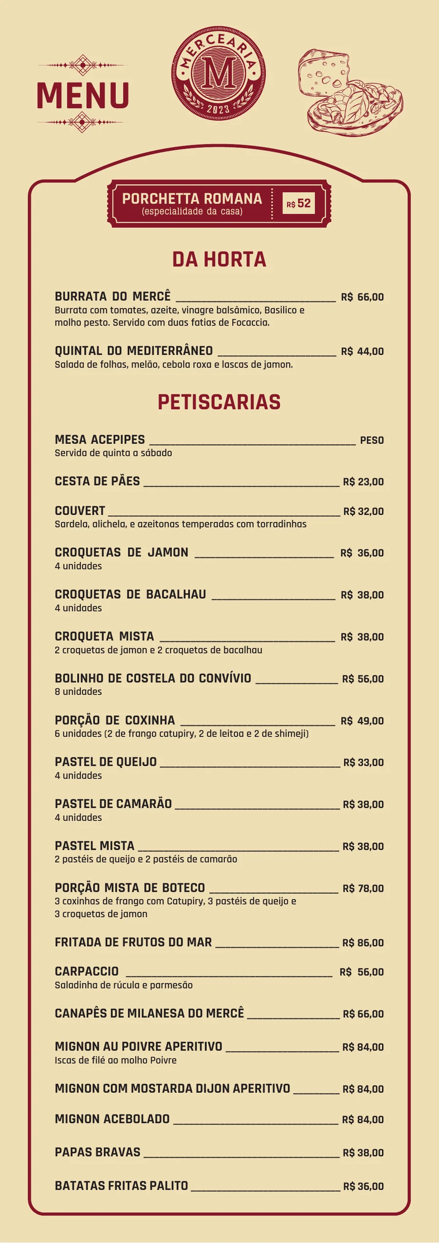 Cardápio de comidas, página 1