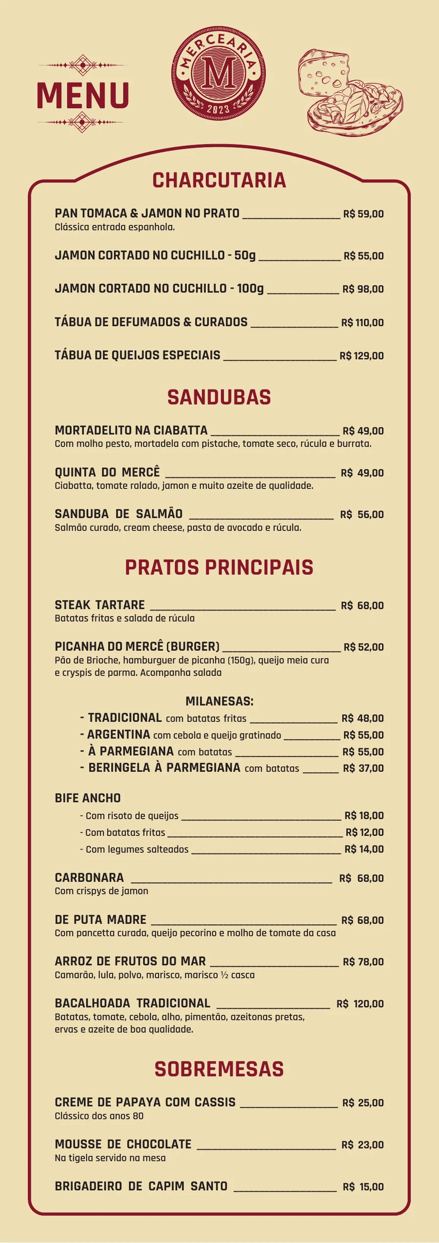 Cardápio de comidas, página 2
