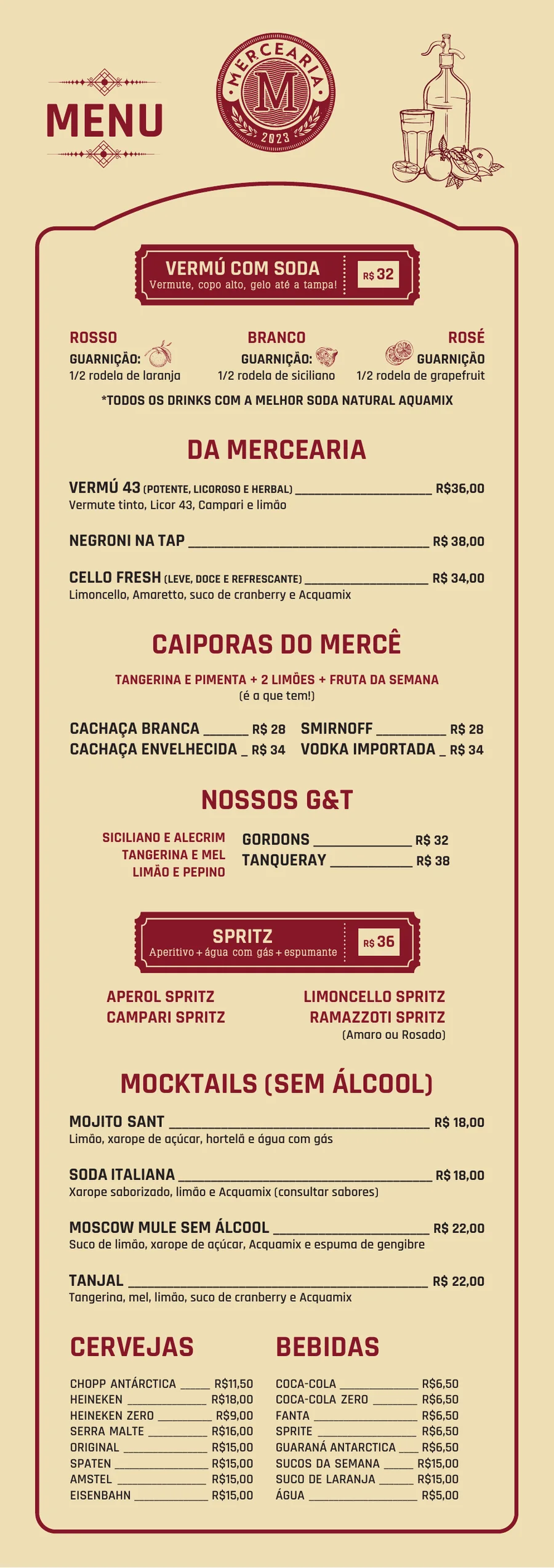 Cardápio de bebidas, página 1