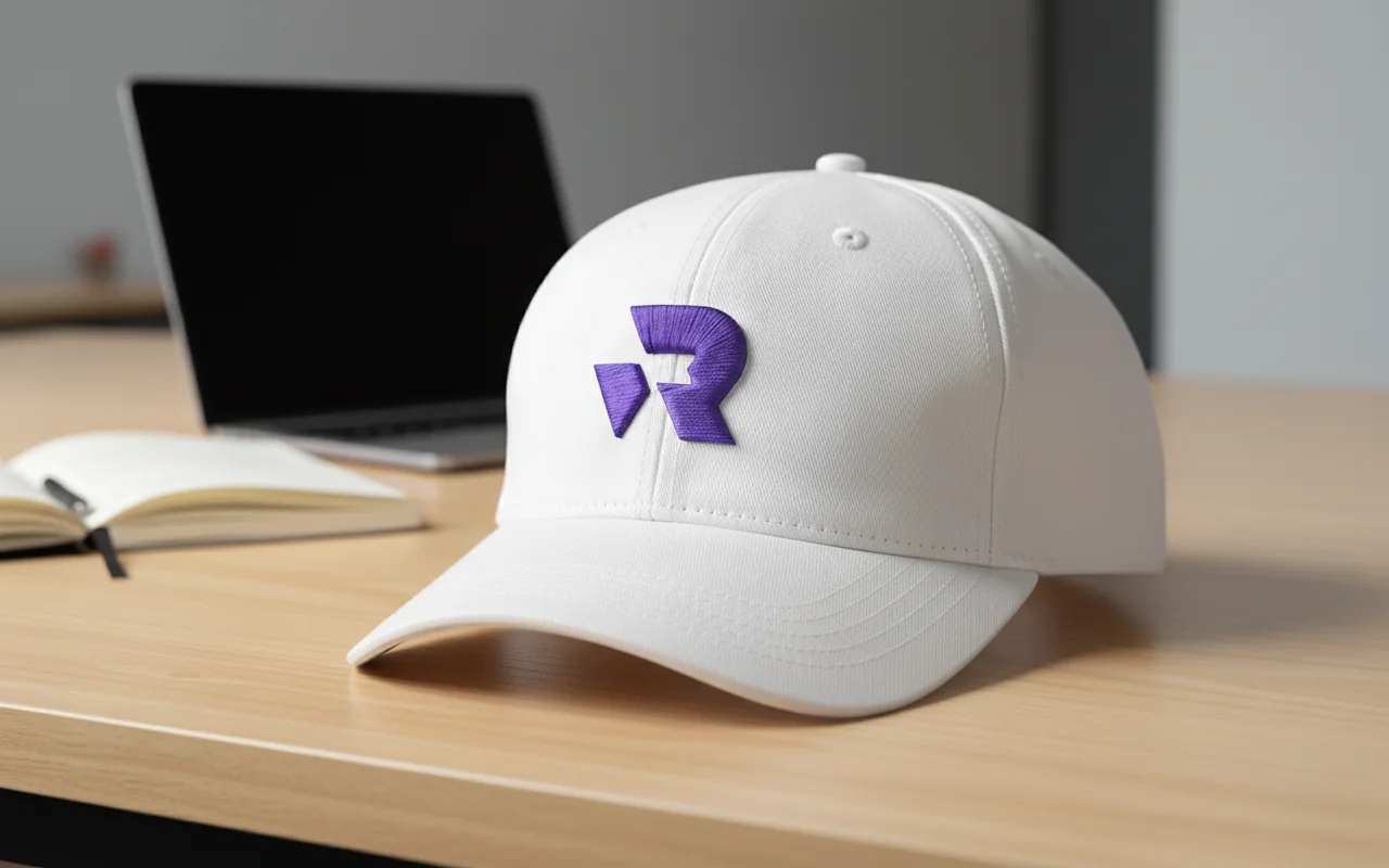 Boné branco com o símbolo violeta