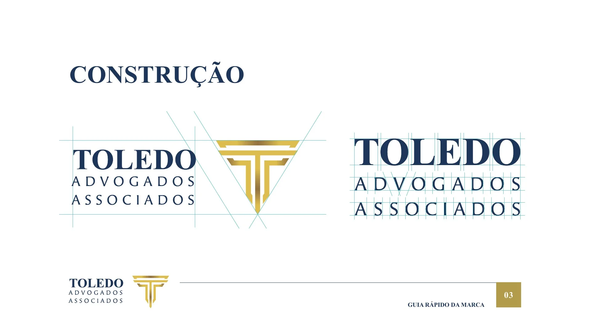 Página de construção do logo com as linhas-guia do símbolo e do nome