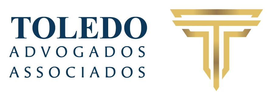 Logo redesenhado da Toledo Advogados Associados em azul e dourado