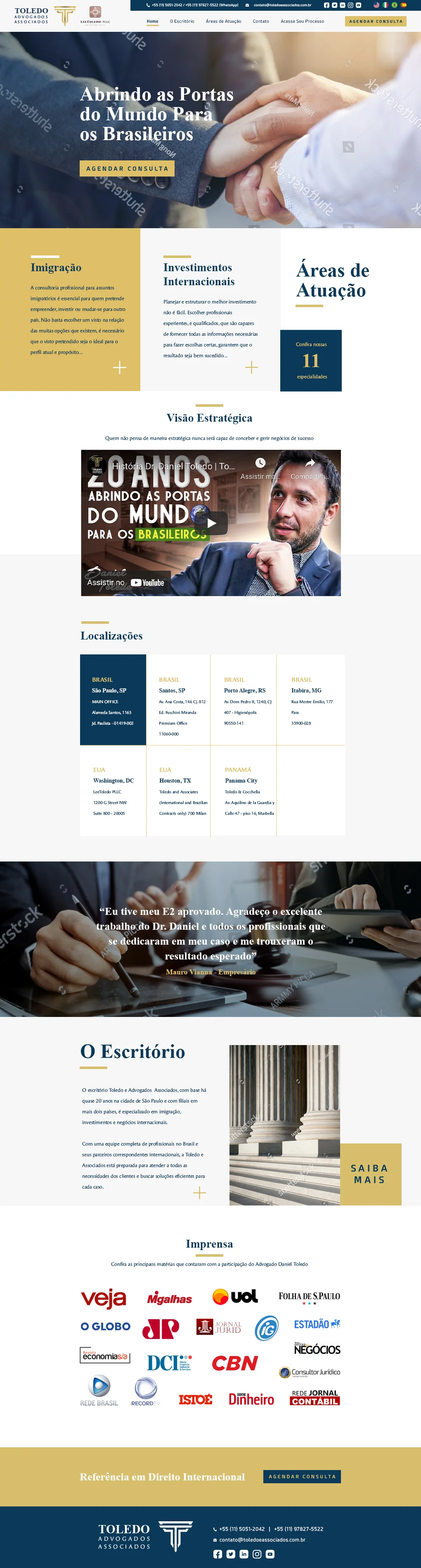 Página inicial do site da Toledo Advogados Associados