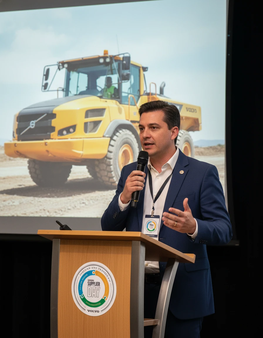 Palestrante no púlpito com o selo do Supplier Day 2020