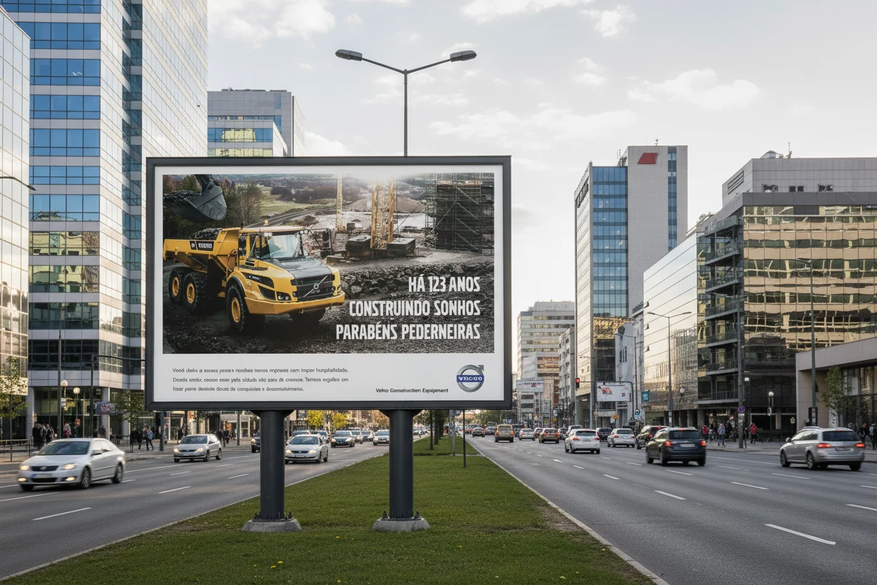 Outdoor com o anúncio de aniversário de Pederneiras